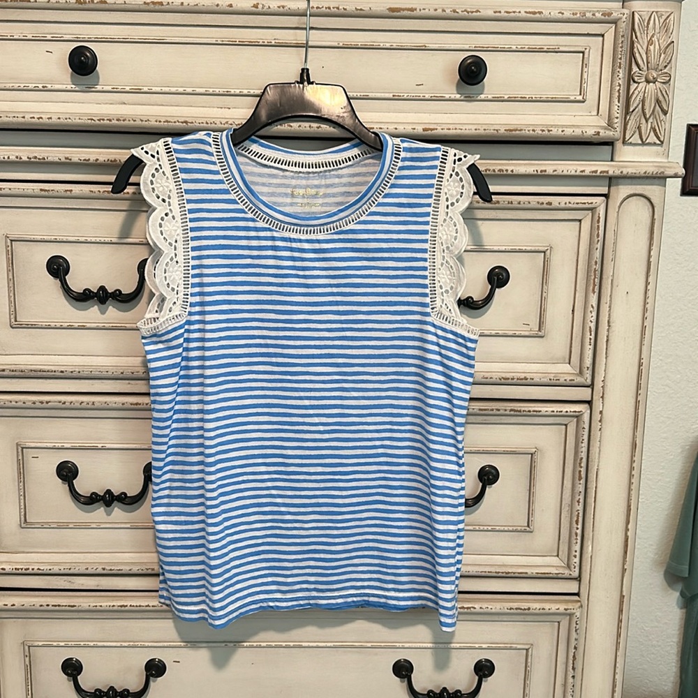 Lilly Pulitzer Blue and White Striped Lace-Trim Tank